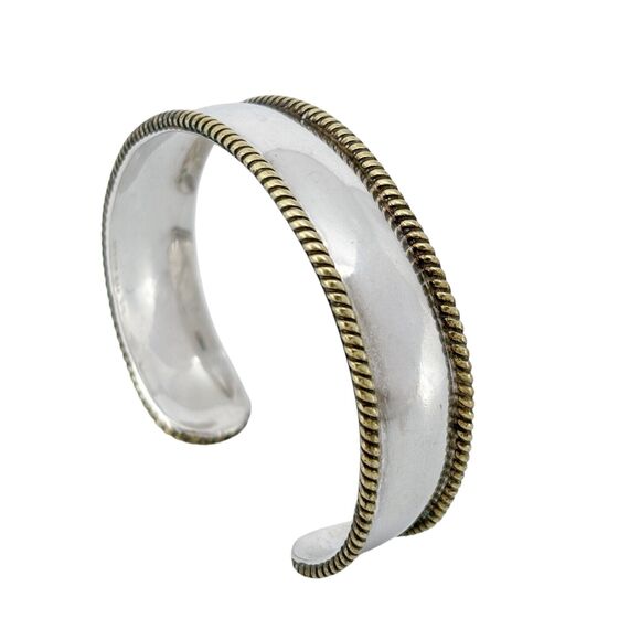 Vintage Mexico Laton Sterling Silver 925 Cuff Bracelet with Brass Accents 6.5" - Picture 6 of 10